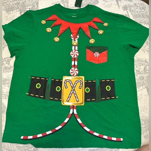Mens Green Christmas Elf Costume Tee Short Sleeve T-Shirt 2xl - Picture 2 of 10